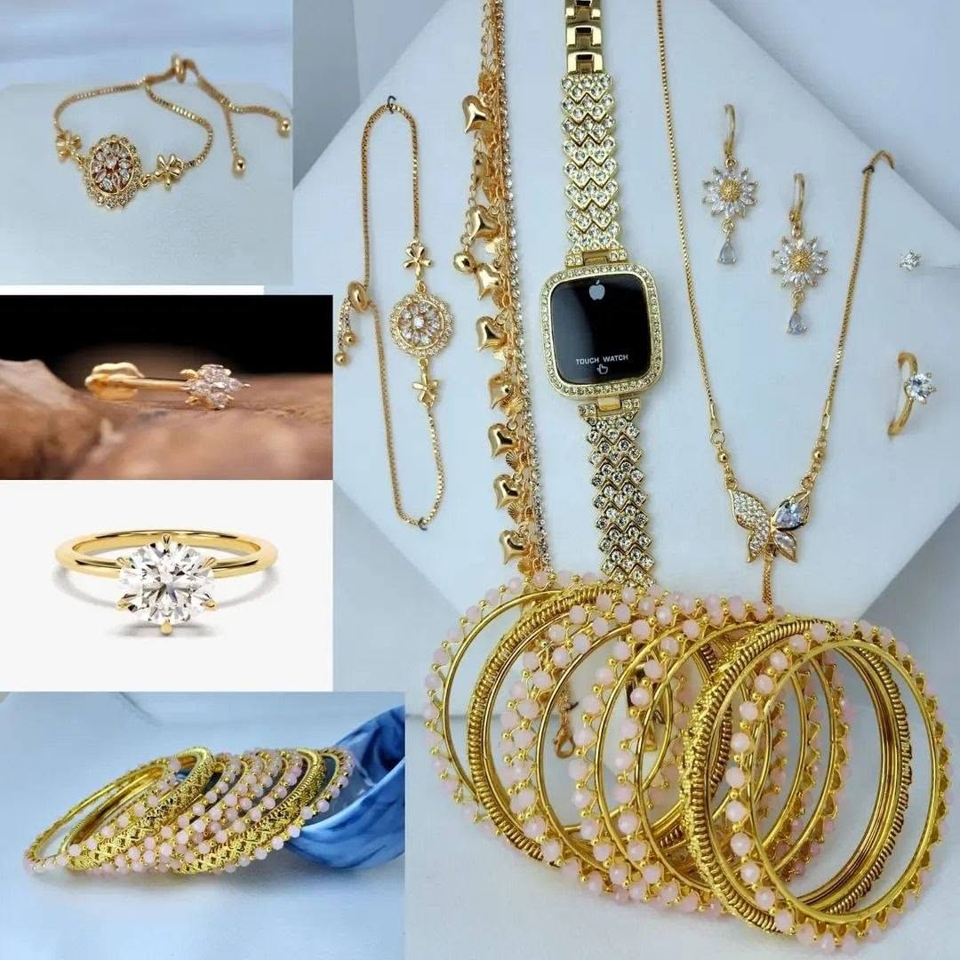 Luxury Golden Butterfly & Pearl Jewelry Combo Set with Smart-Style Watch